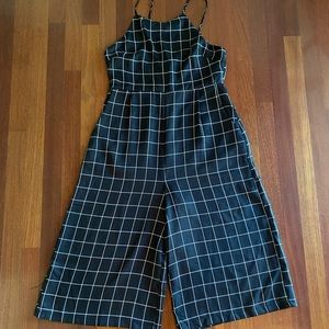 Vernacular Black plaid Cropped Wide Leg Jumpsuit